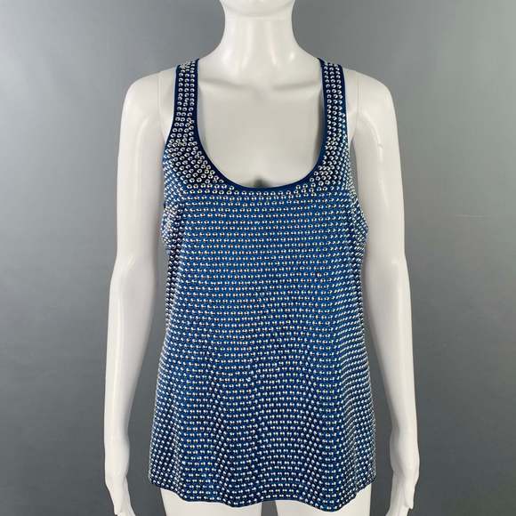 BURBERRY PRORSUM Blue Silver Silk Blend Studded Racerback Dress Top - Picture 1 of 6